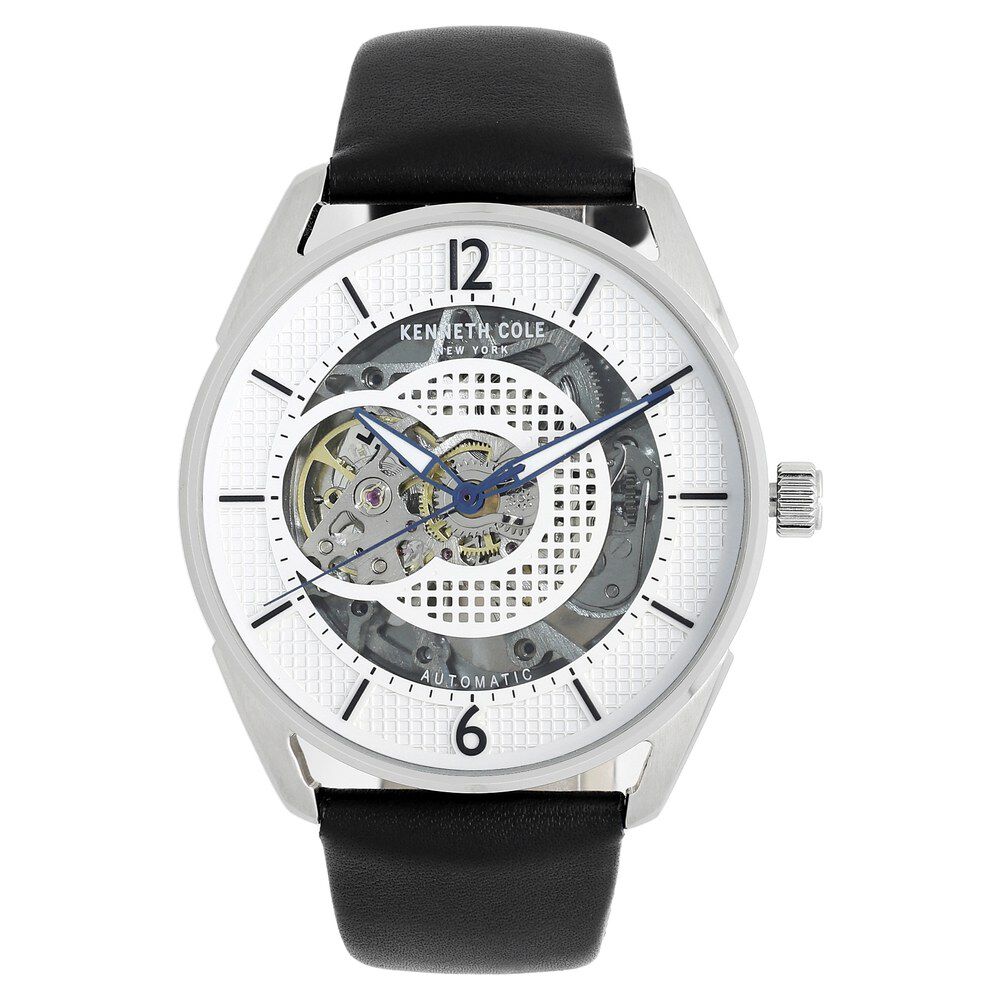 Kenneth Cole Automatic Silver Dial Leather Strap Watch for Men-NCKC50205001MN
