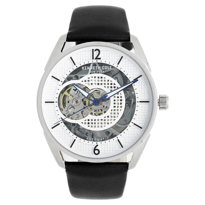 Kenneth Cole Automatic Silver Dial Leather Strap Watch for Men-NCKC50205001MN