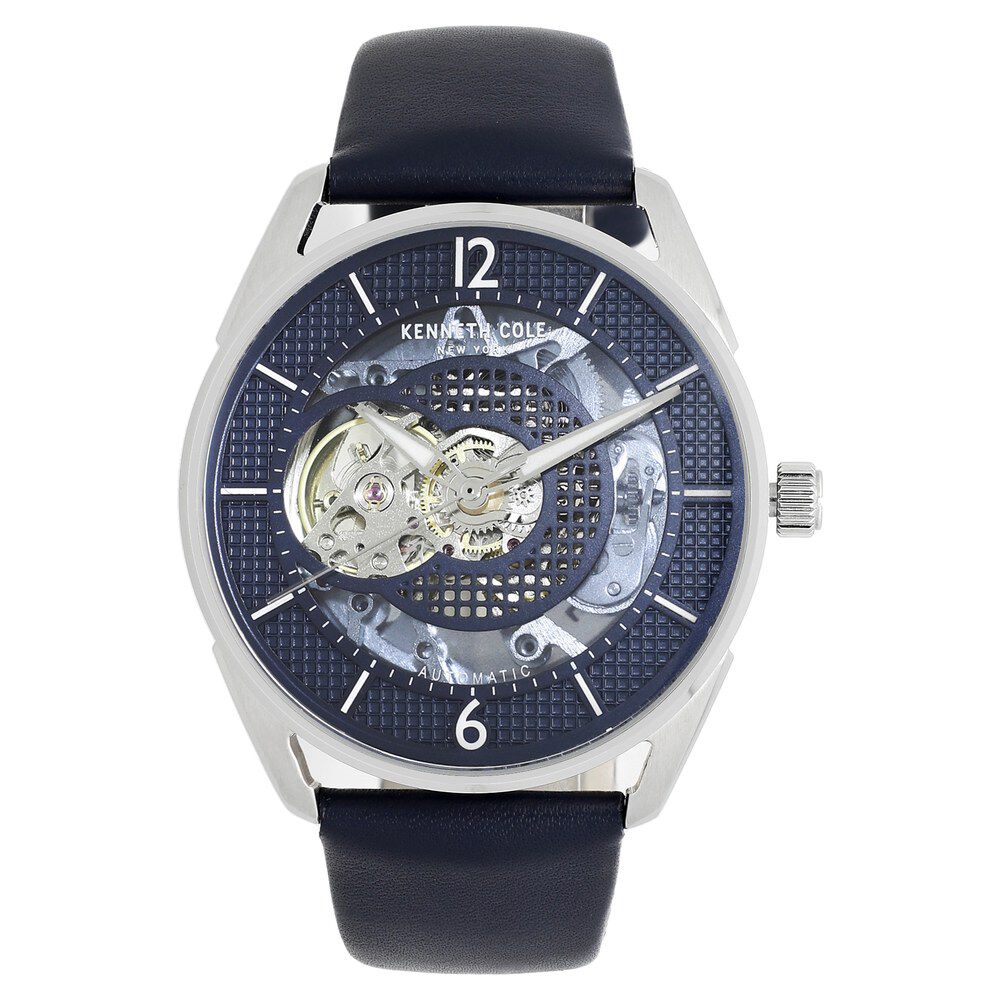 Kenneth Cole Automatic Blue Dial Leather Strap Watch for Men-NCKC50205002MN