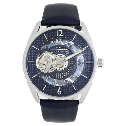 Kenneth Cole Automatic Blue Dial Leather Strap Watch for Men-NCKC50205002MN