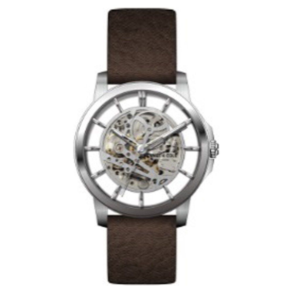 Kenneth Cole Automatic Silver Dial Leather Strap Watch for Men-NCKC50227004MN