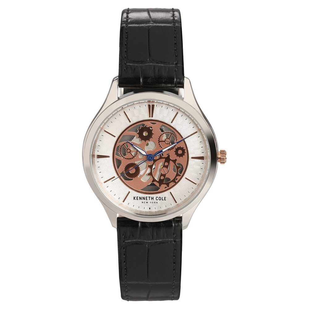 Kenneth Cole Quartz Analog Silver Dial Leather Strap Watch for Men-NCKC50631001MN