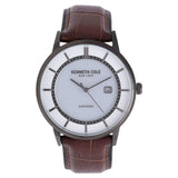 Kenneth Cole Quartz Analog Solar Silver Dial Leather Strap Watch for Men-NDKC50784001MN