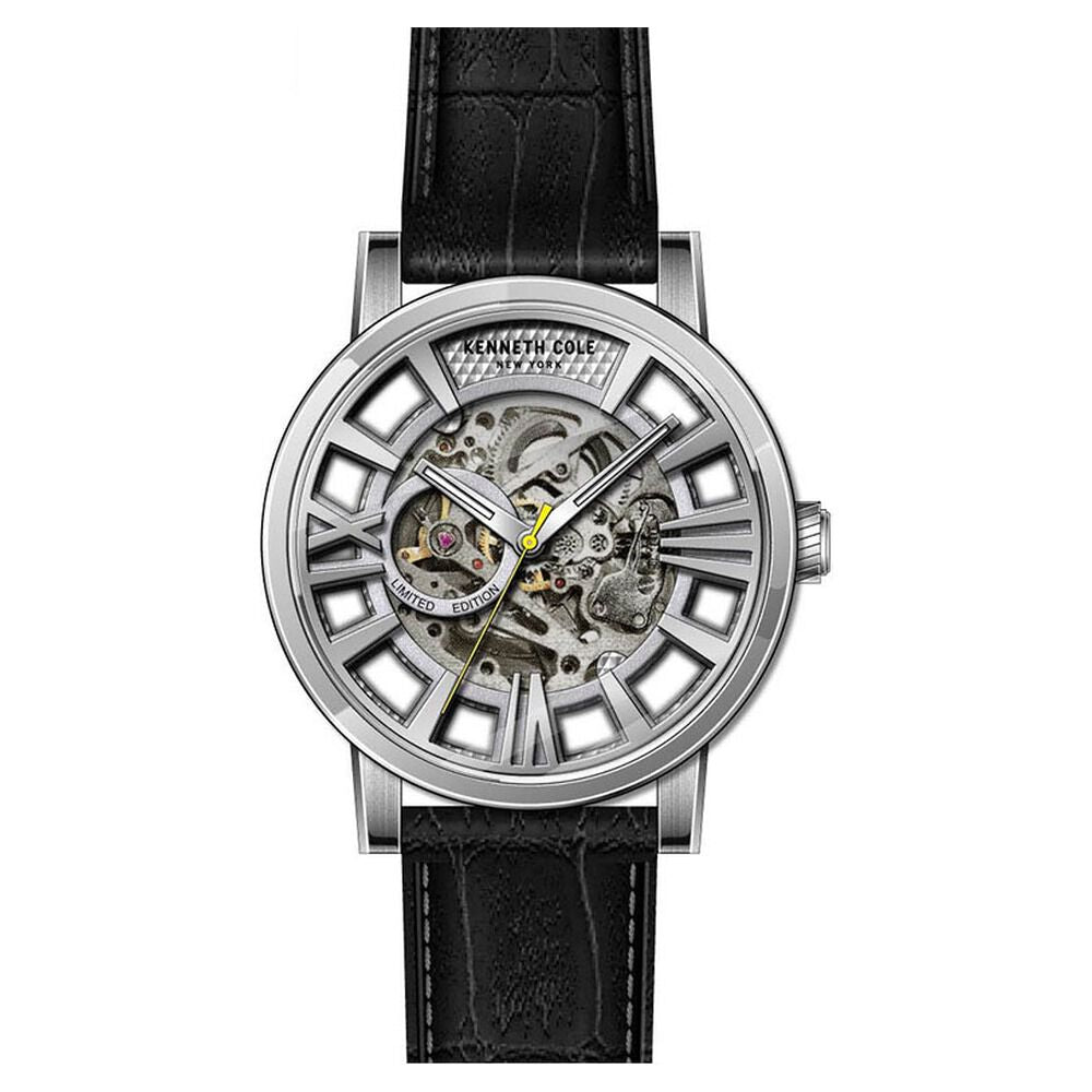Kenneth Cole Automatic White Dial Leather Strap Watch for Men-NCKC51018003MN