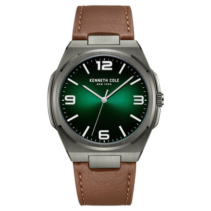 Kenneth Cole Quartz Analog Green Dial Brown Leather Strap Watch For Men