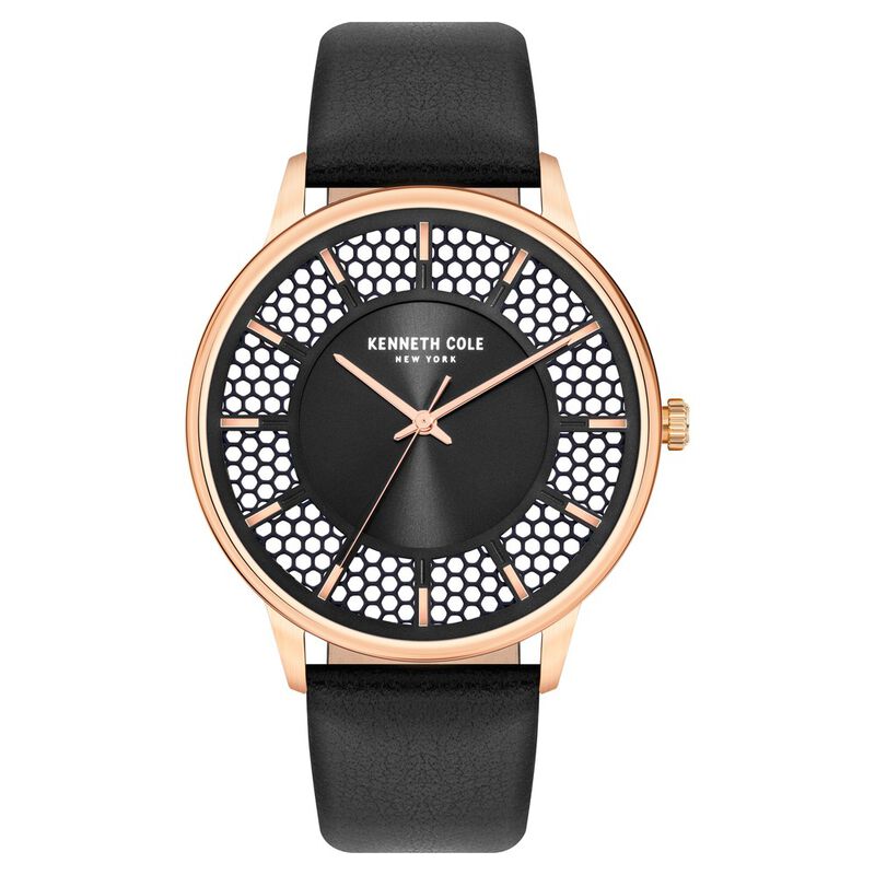 Kenneth Cole Quartz Analog Black Dial Leather Strap Watch For Men
