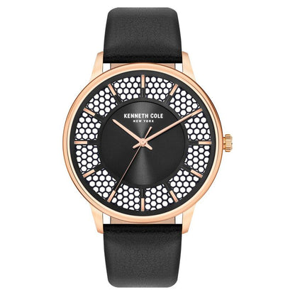 Kenneth Cole Quartz Analog Black Dial Leather Strap Watch For Men