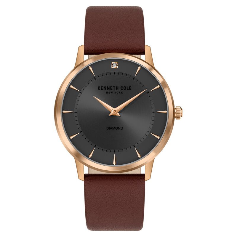 Kenneth Cole Quartz Analog Grey Dial Leather Strap Watch For Men