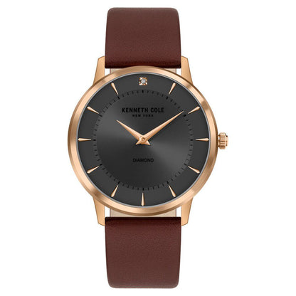 Kenneth Cole Quartz Analog Grey Dial Leather Strap Watch for Men NEKCWGA2106302MN