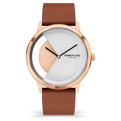 Kenneth Cole Quartz Analog Rose Gold Dial Leather Strap Watch For Men