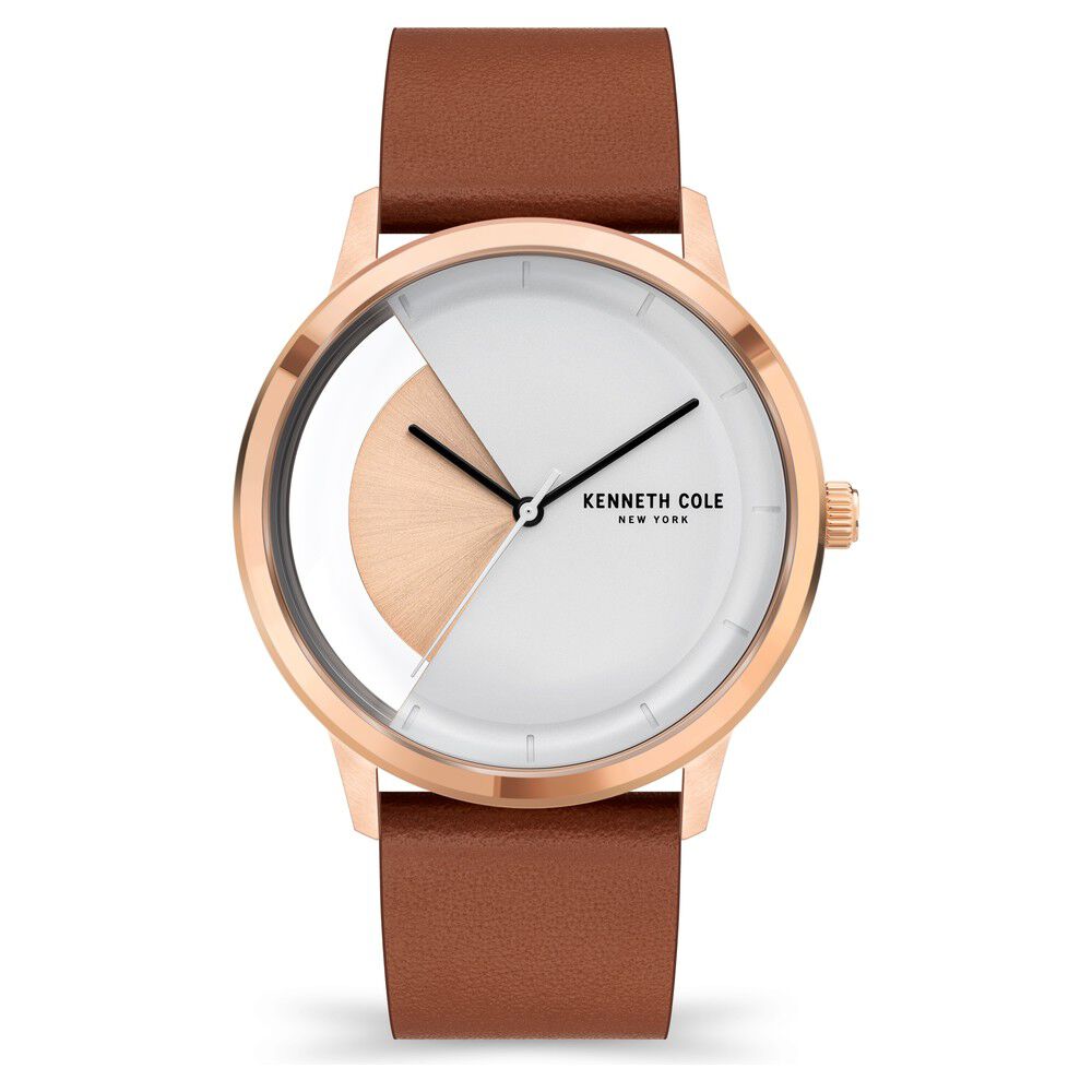 Kenneth Cole Quartz Analog Rose Gold Dial Leather Strap Watch for Men NEKCWGA2125301MN