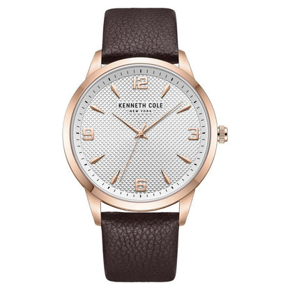 Kenneth Cole Quartz Analog Silver Dial Leather Strap Watch For Men