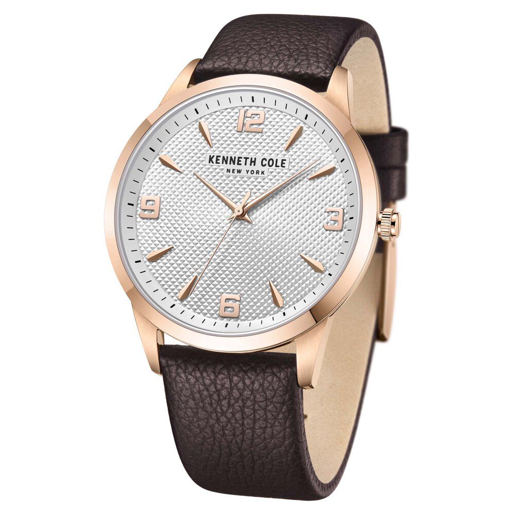 Kenneth Cole Quartz Analog Silver Dial Leather Strap Watch For Men