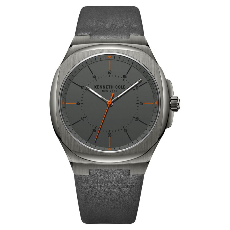 Kenneth Cole Quartz Analog Grey Dial Leather Strap Watch For Men