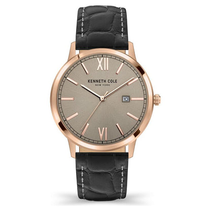 Kenneth Cole Silver Dial Leather Strap Watch For Men