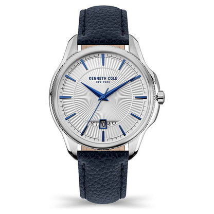 Kenneth Cole Quartz Analog With Date Silver Dial Leather Strap Watch For Men