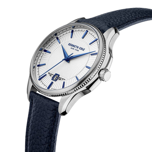 Kenneth Cole Quartz Analog With Date Silver Dial Leather Strap Watch For Men