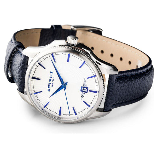 Kenneth Cole Quartz Analog With Date Silver Dial Leather Strap Watch For Men