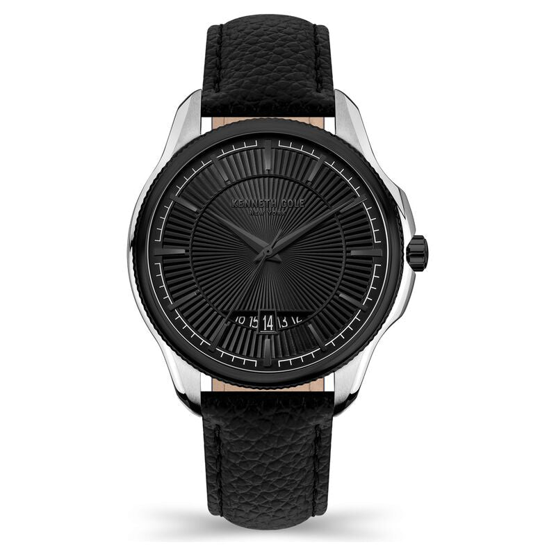 Kenneth Cole Quartz Analog With Date Black Dial Leather Strap Watch For Men