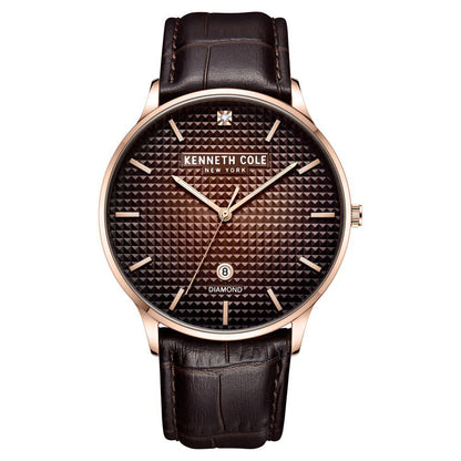 Kenneth Cole Brown Dial Quartz Analog Leather Strap Watch for Men-NTKCWGB2233503MN