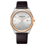 Kenneth Cole Silver Dial Quartz Analog with Date Leather Strap Watch for Men
