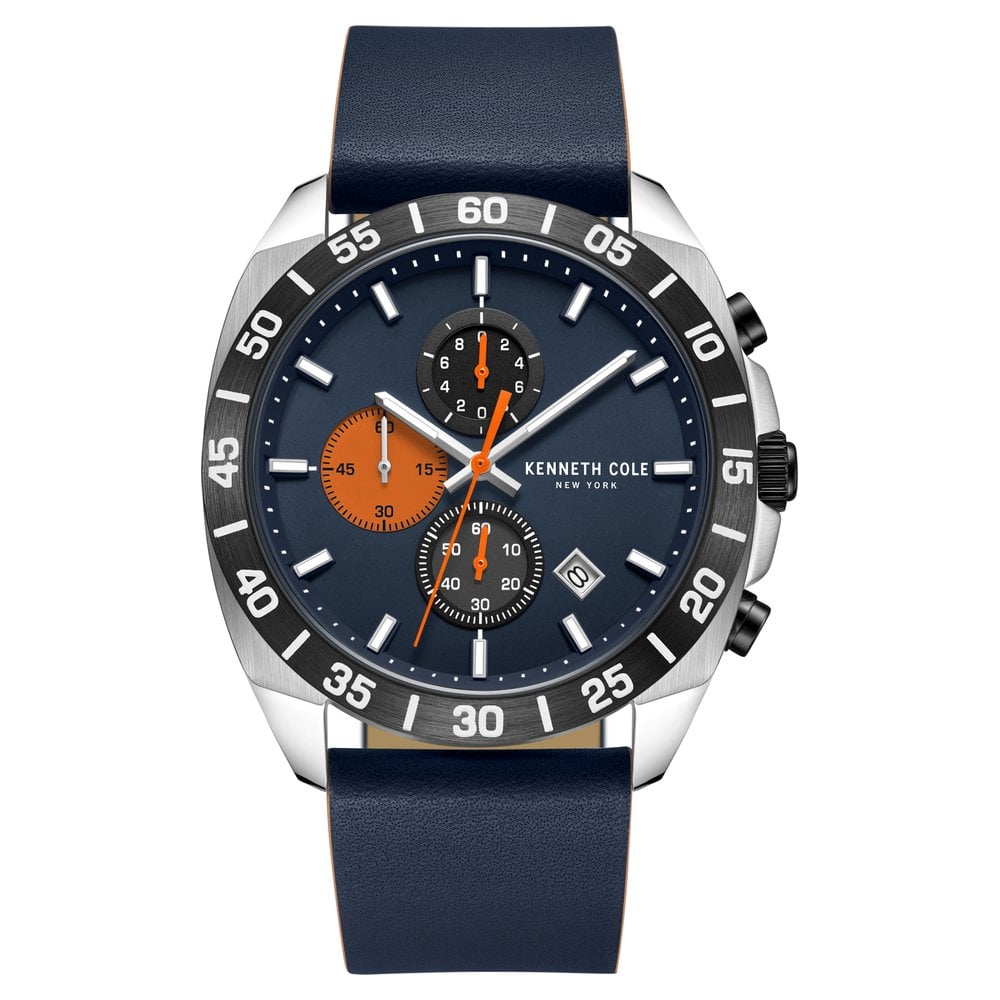 Stylish Kenneth Cole Quartz Chronograph Watch with Blue Leather Strap