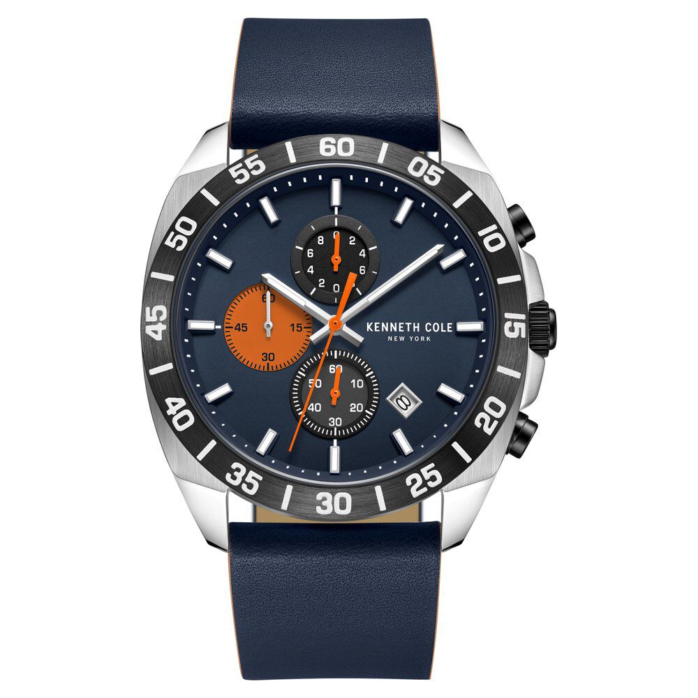 Kenneth Cole Quartz Chronograph Blue dial Leather Strap Watch for Men KCWGC0016101MN