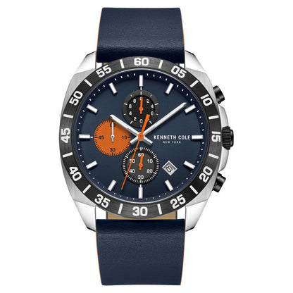 Kenneth Cole Quartz Chronograph Blue dial Leather Strap Watch for Men KCWGC0016101MN