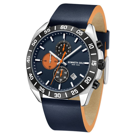 Kenneth Cole Quartz Chronograph Blue Dial Leather Strap Watch For Men