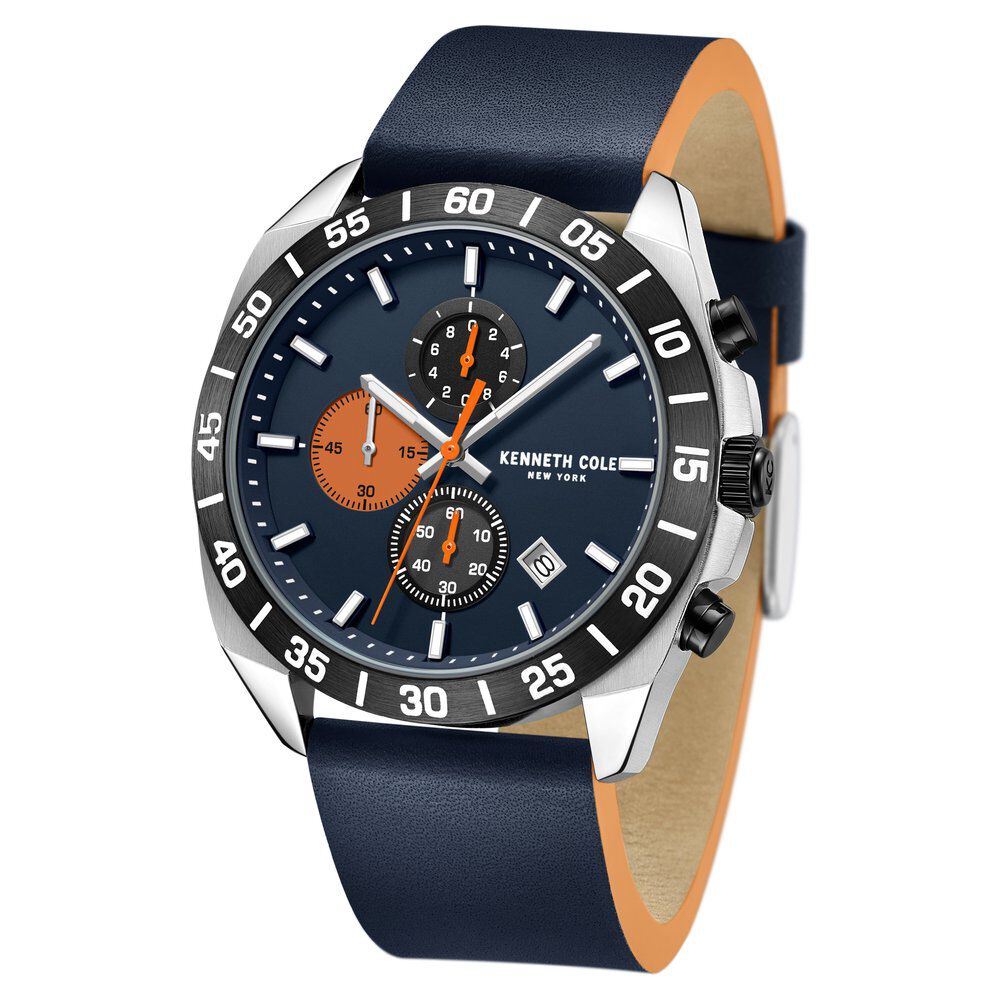 Kenneth Cole Quartz Chronograph Blue dial Leather Strap Watch for Men KCWGC0016101MN