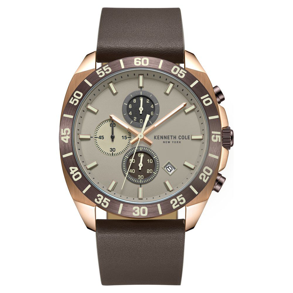 Kenneth Cole Quartz Chronograph Grey dial Leather Strap Watch for Men KCWGC0016102MN