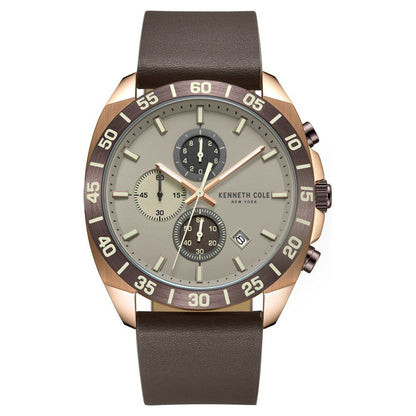 Kenneth Cole Quartz Chronograph Grey dial Leather Strap Watch for Men KCWGC0016102MN