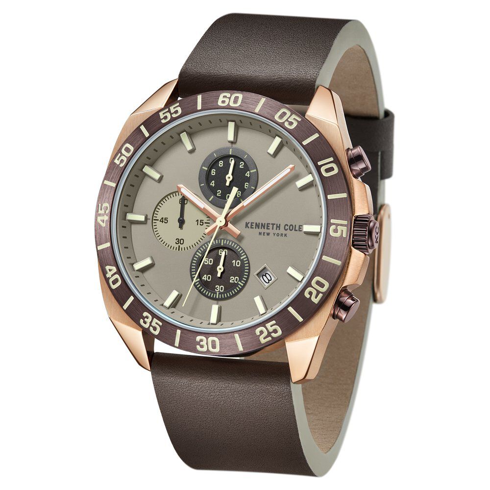 Kenneth Cole Quartz Chronograph Grey dial Leather Strap Watch for Men KCWGC0016102MN