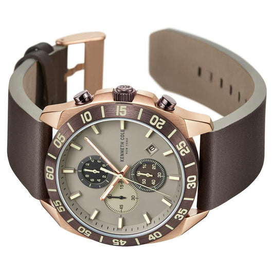 Kenneth Cole Quartz Chronograph Grey Dial Leather Strap Watch For Men