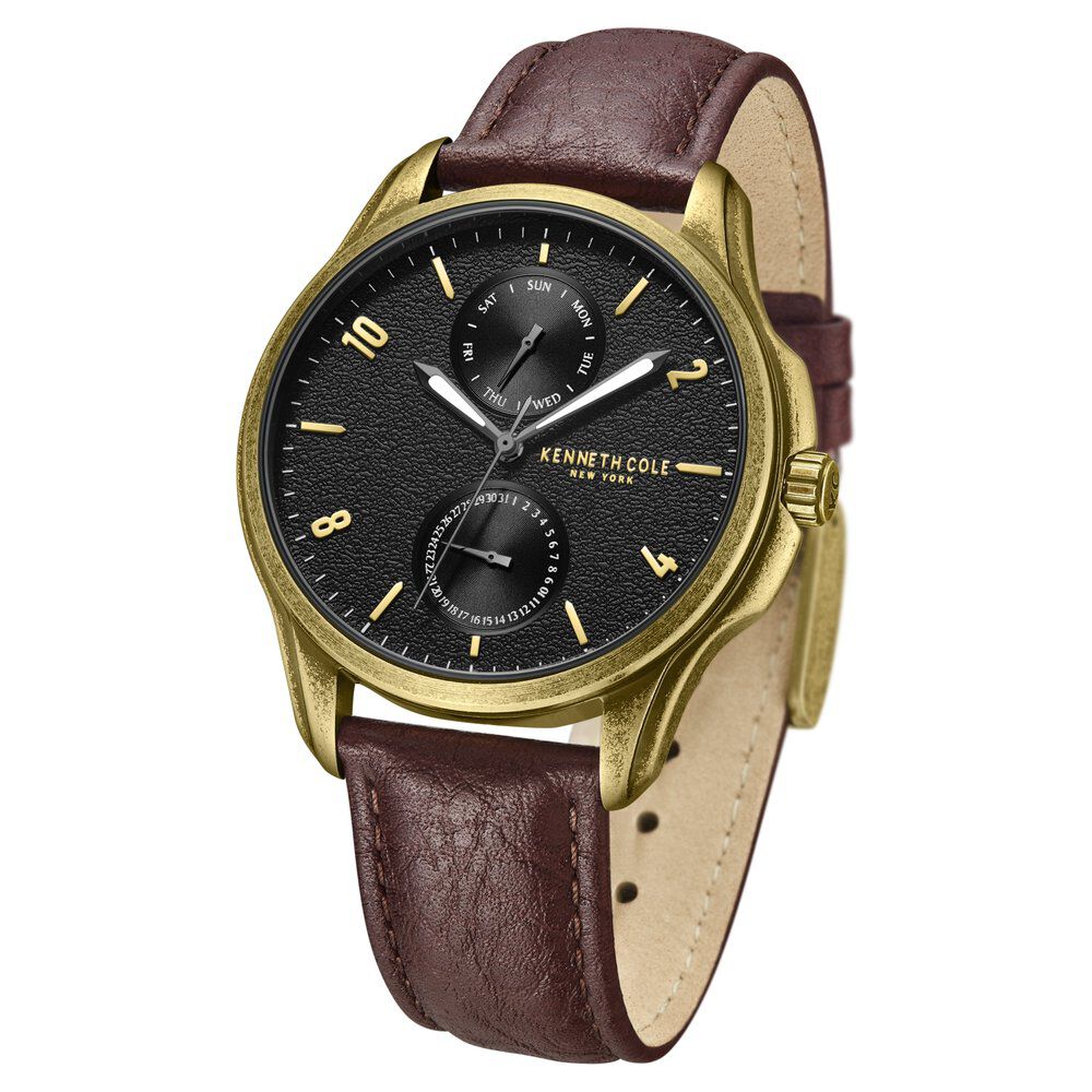 Kenneth Cole Quartz Multifunction Brown dial Leather Strap Watch for Men KCWGF0015901MN