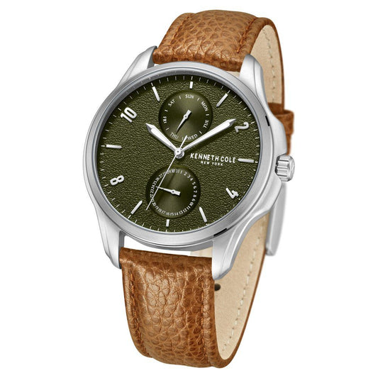 Kenneth Cole Quartz Multifunction Green Dial Leather Strap Watch For Men