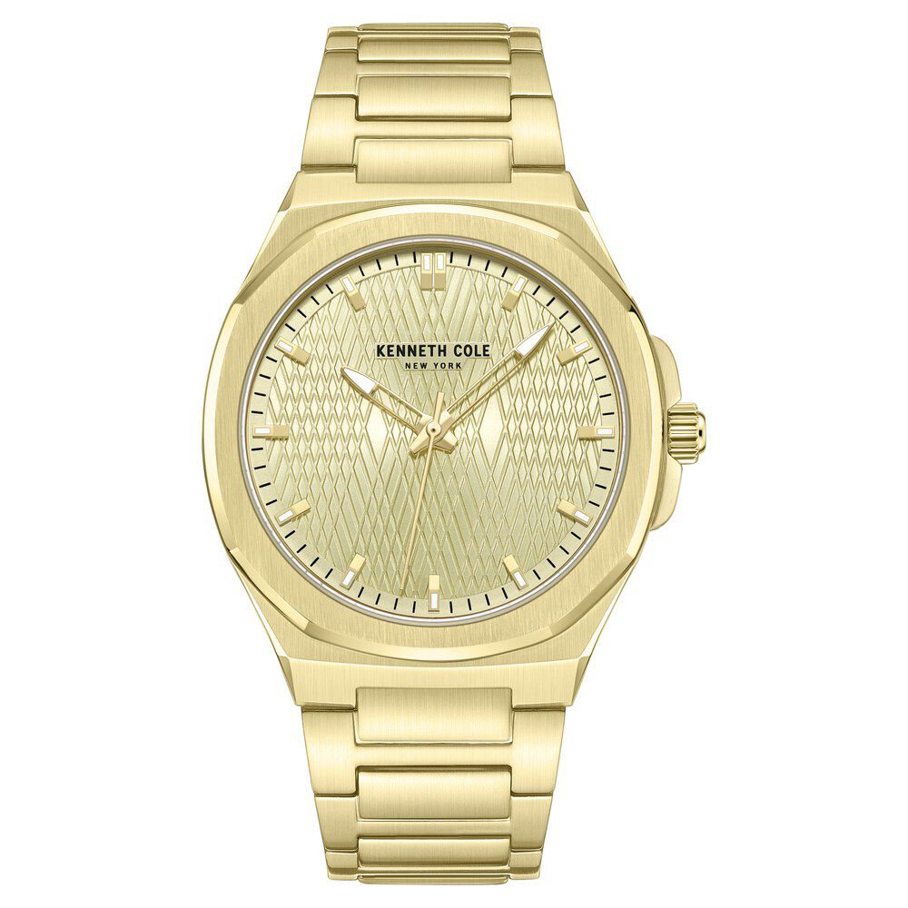 Kenneth Cole Quartz Analog Golden Dial Stainless Steel Strap Watch For Men-NTKCWGG0047001MN