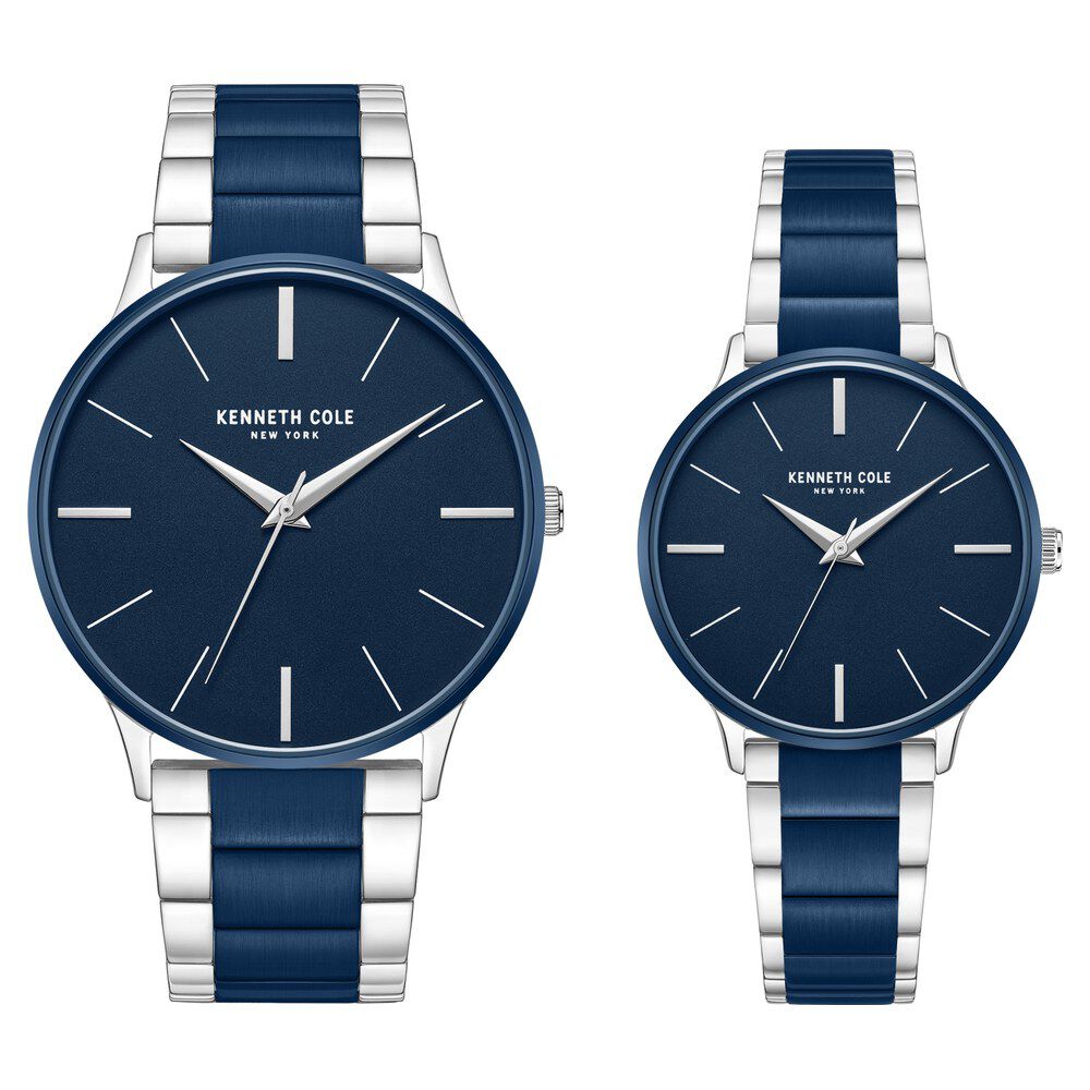 Kenneth Cole Quartz Analog Blue Dial Two Toned Stainless Steel Strap Watch For Couple