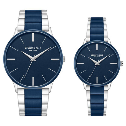 Kenneth Cole Quartz Analog Blue Dial Two Toned Stainless Steel Strap Watch For Couple