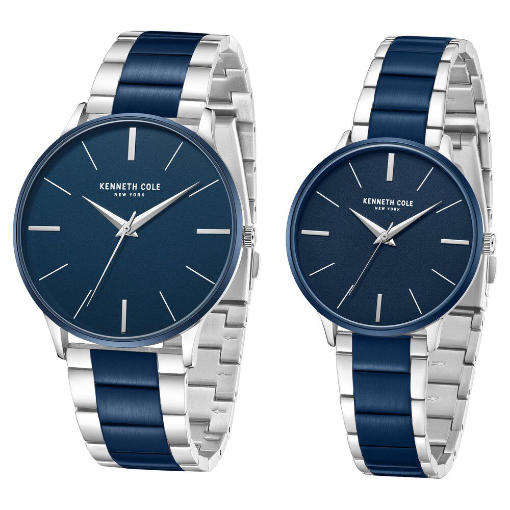 Kenneth Cole Quartz Analog Blue Dial Two Toned Stainless Steel Strap Watch For Couple