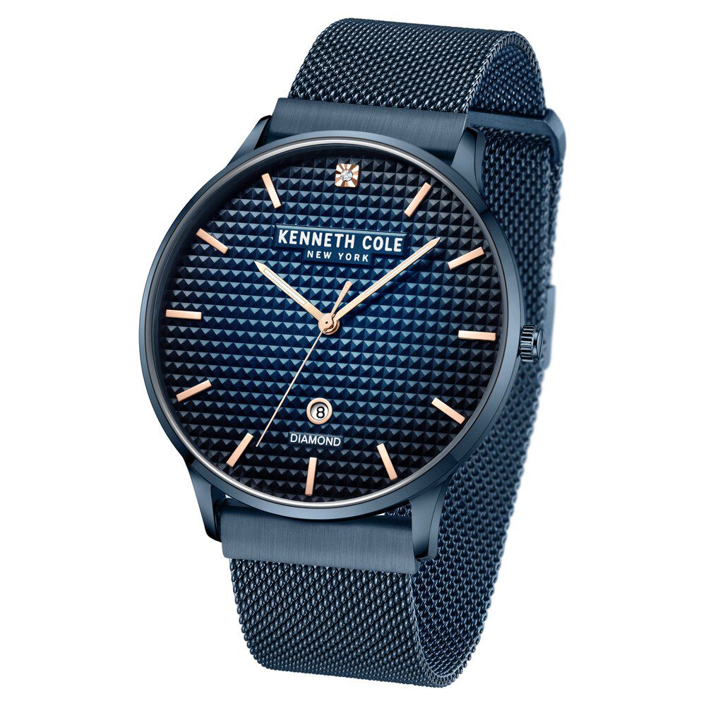 Kenneth Cole Blue Dial Quartz Analog with Date Stainless Steel Strap Watch for Men-NTKCWGH2233504MN