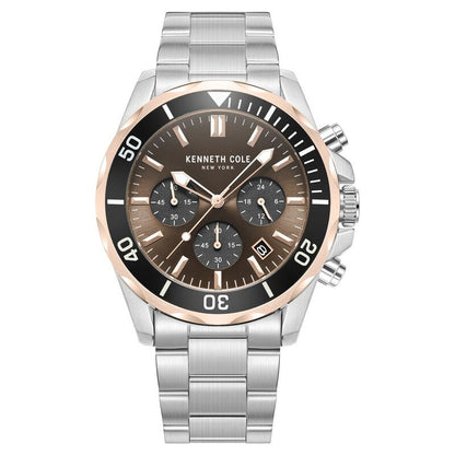 Kenneth Cole Quartz Chronograph Brown Dial Metal Strap Watch For Men
