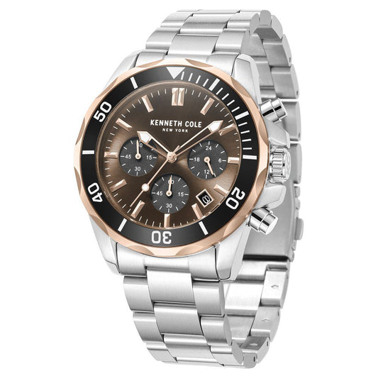 Kenneth Cole Quartz Chronograph Brown Dial Metal Strap Watch For Men