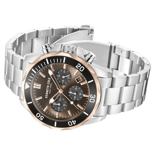 Kenneth Cole Quartz Chronograph Brown Dial Metal Strap Watch For Men