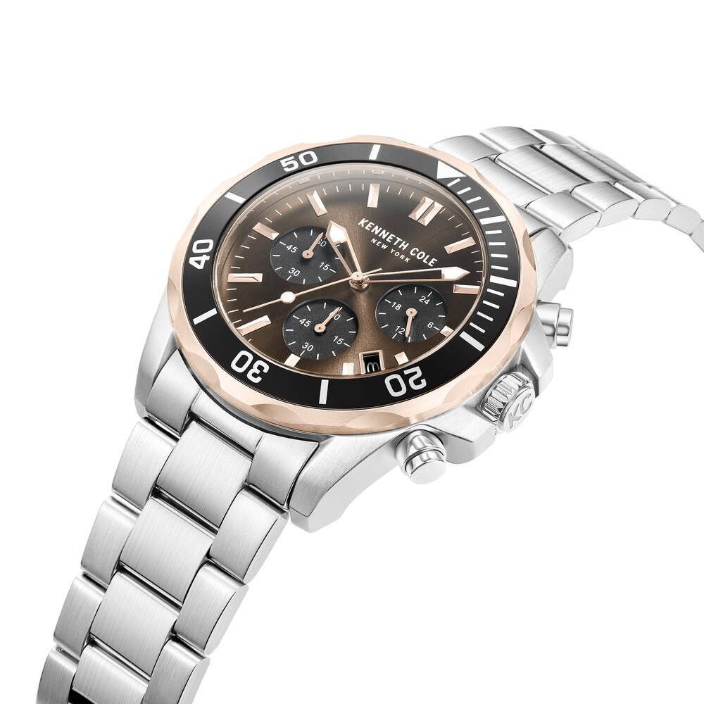 Kenneth Cole Quartz Chronograph Brown Dial Metal Strap Watch For Men