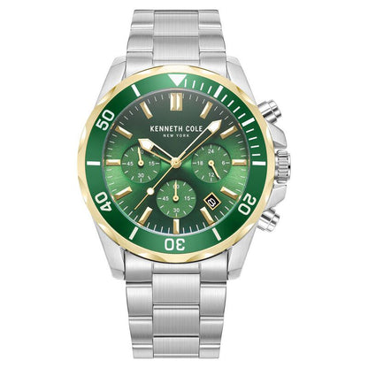 Kenneth Cole Quartz Chronograph Green Dial Metal Strap Watch For Men