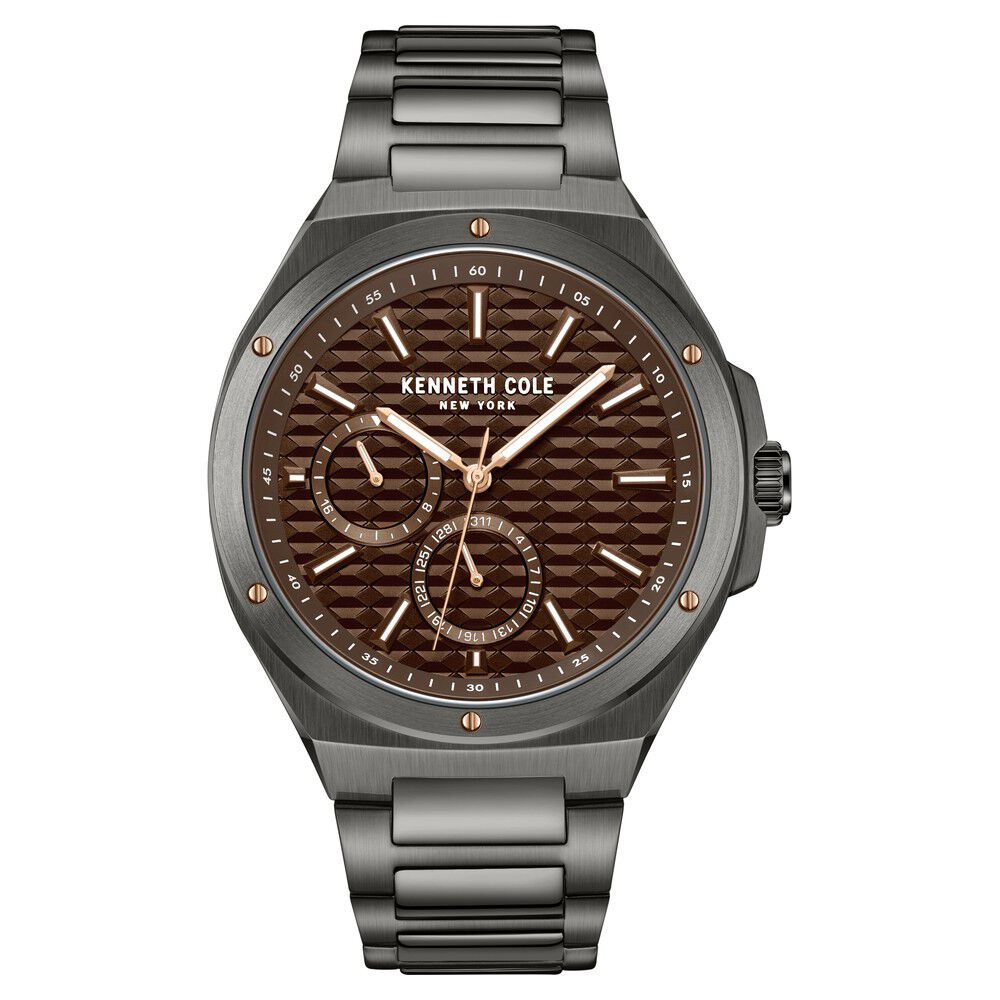 Kenneth Cole Quartz Multifunction Brown Dial Stainless Steel Strap Watch for Men-NTKCWGK0035404MN