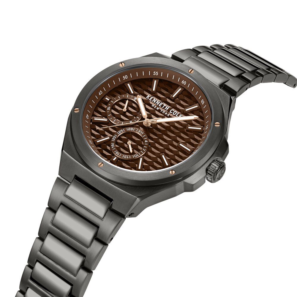 Kenneth Cole Quartz Multifunction Brown Dial Stainless Steel Strap Watch for Men-NTKCWGK0035404MN