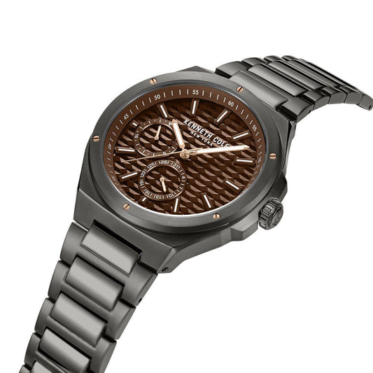 Kenneth Cole Quartz Multifunction Brown Dial Stainless Steel Strap Watch for Men-NTKCWGK0035404MN