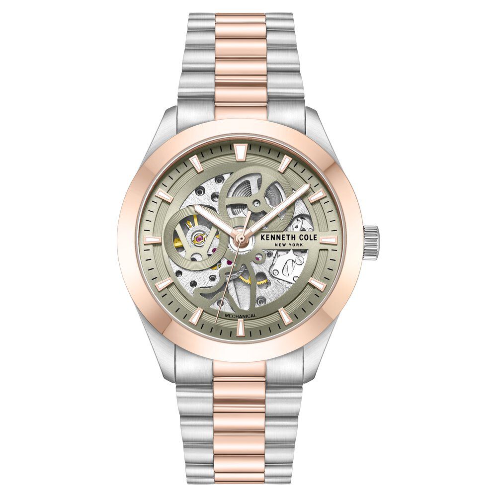 Kenneth Cole Mechanical Hand Wound Analog Mechanical Grey Dial With Two Toned Stainless Steel Strap Watch For Men KCWGL0046702MN